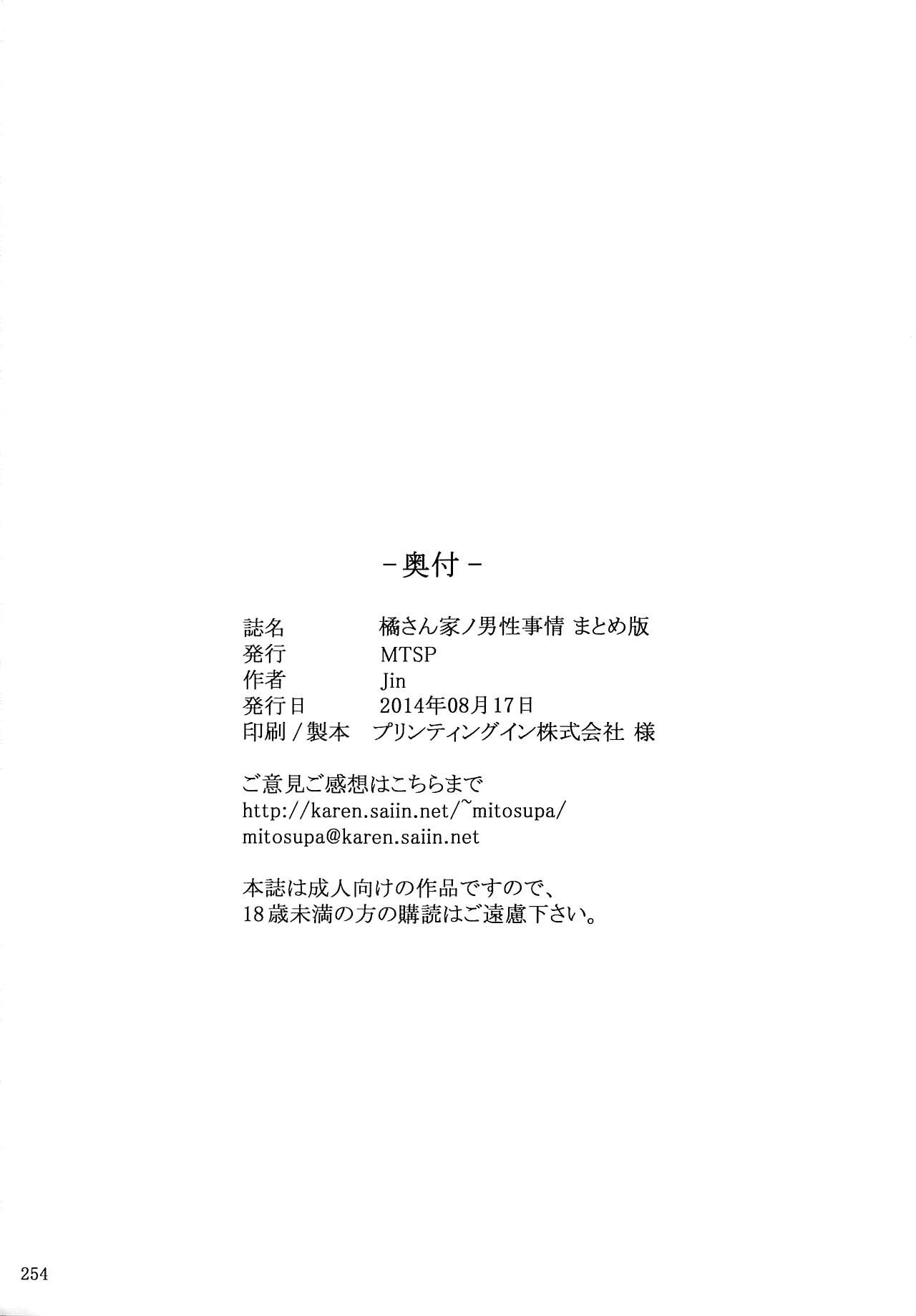 (C86) [MTSP (Jin)] Tachibana-san-chi no Dansei Jijou Matome Ban [Colorized] [Decensored] 253